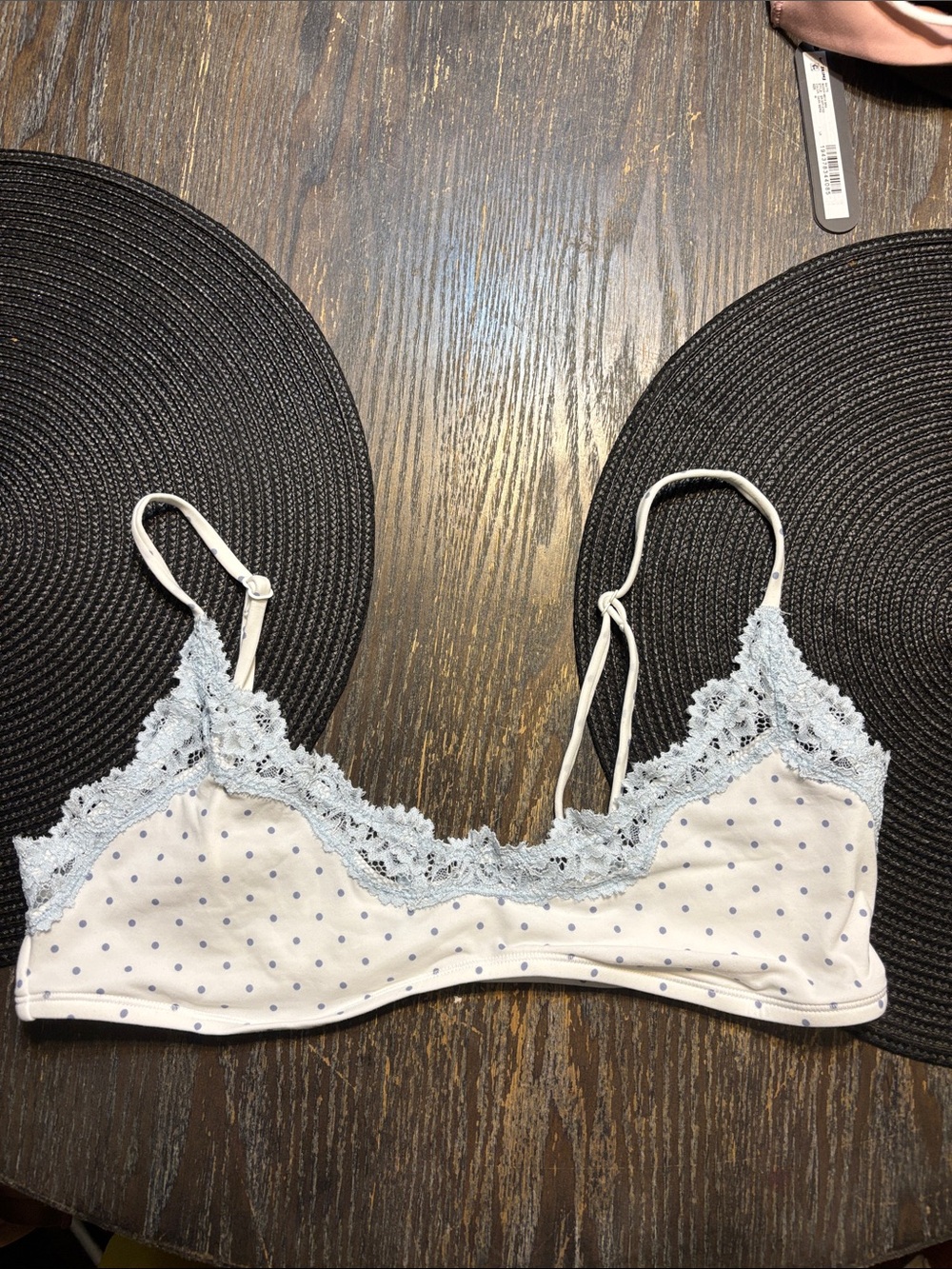 SKIMS Fits everybody Light Blue Lace-Trim Polka Dot Bralette large NWOT